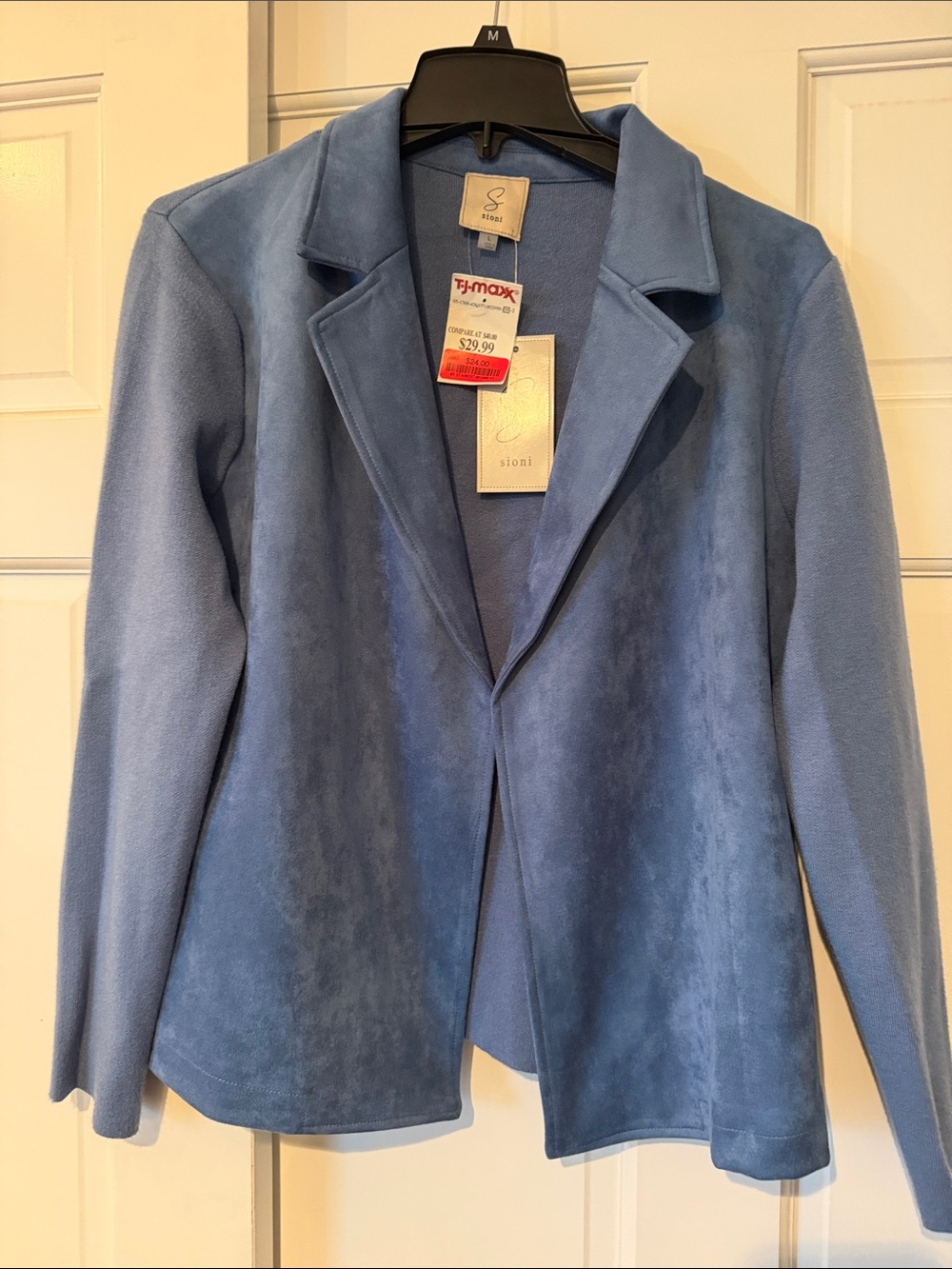 Sioni Soft Blue Open-Front Suede Blazer